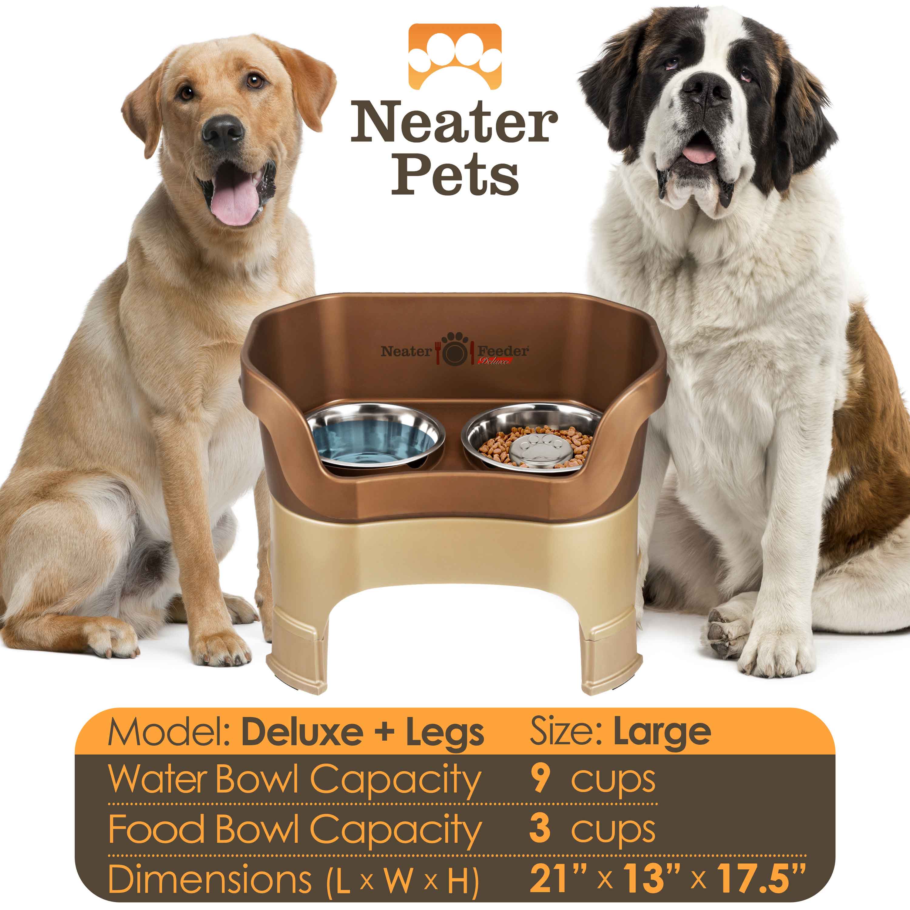 Elevated Slow Feeder Station for Dogs, Stainless Steel Bowl Set and Spill-Catching Basin in Three Sizes source image 130