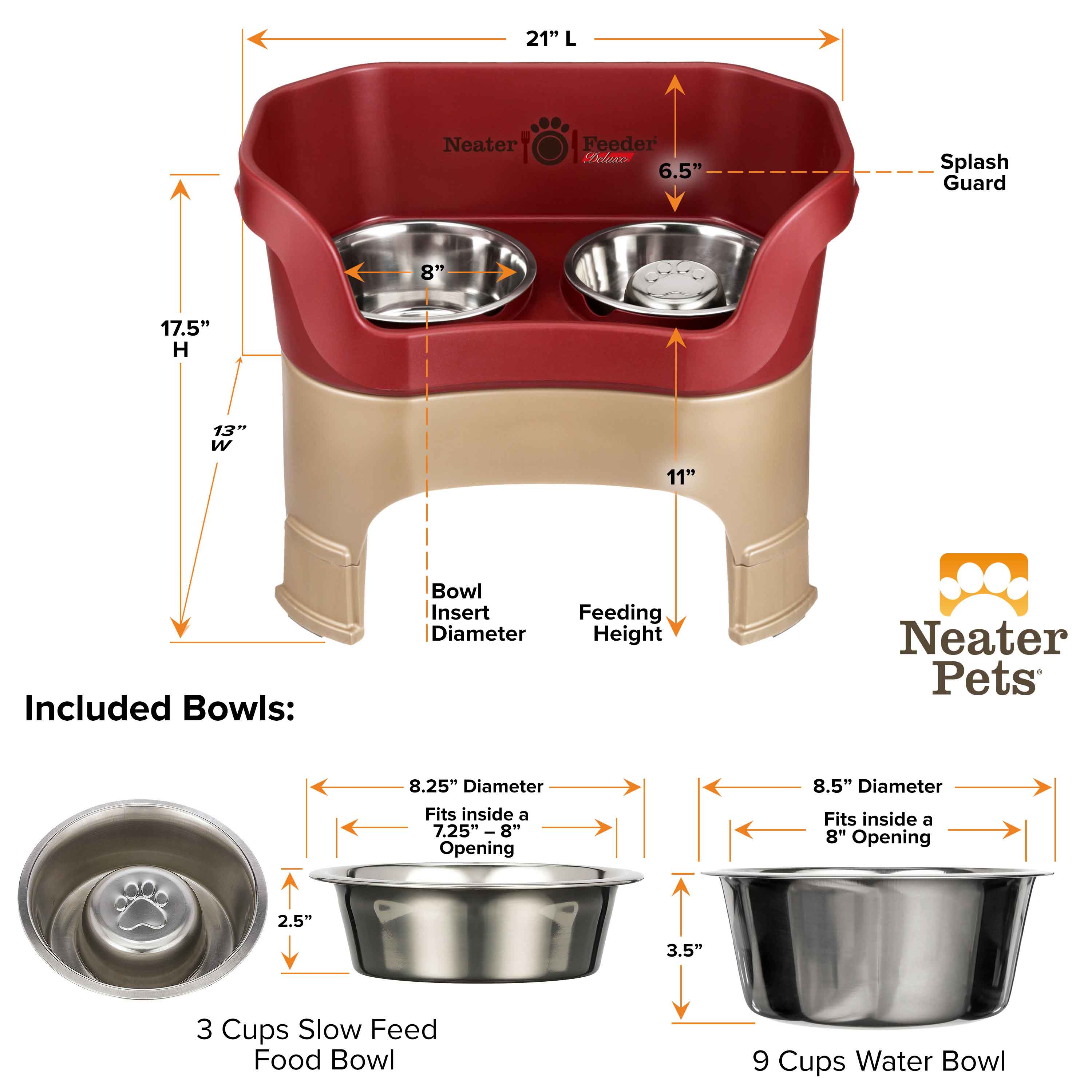 Elevated Slow Feeder Station for Dogs, Stainless Steel Bowl Set and Spill-Catching Basin in Three Sizes source image 134