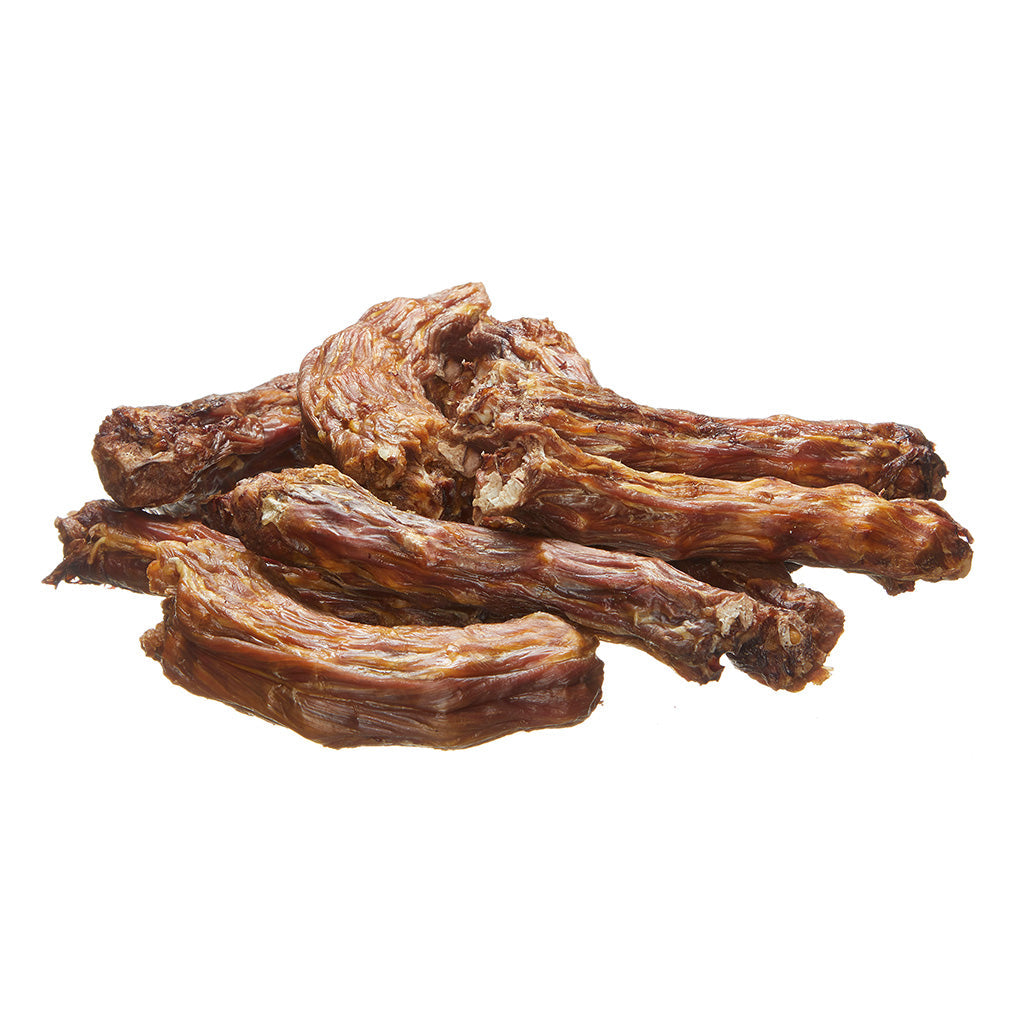 A small pile of dehydrated turkey necks for dogs