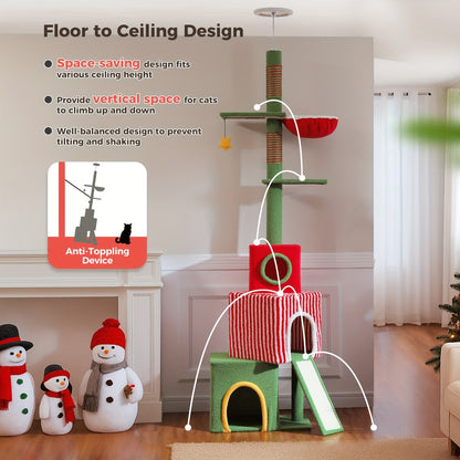 Floor to Ceiling Cat Tree Tower 90–107" – 4-Tier Tall Adjustable Cat Climbing Post with Tension Rod | Ceiling-Mounted Stable Cat Activity Center for Indoor Cats, Multiple Colors