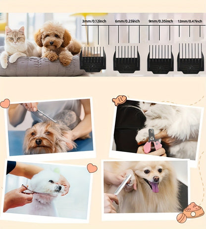 Pet Hair Clipper Cordless Adjustable Comb - Silent Low Noise Rechargeable Electric Dog Cat Grooming Scissors Set, Multiple Style Options, USB Charging Wireless Pet Trimmer for Dogs Cats
