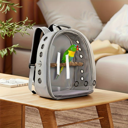 Bird Carrier Backpack Transparent Parrot Cage Backpack with Wooden Perch – Breathable Travel Shoulder Bag for Parrots, Magpies & Small Pet Birds, Outdoor Outing Carrier