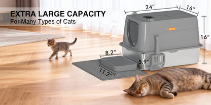 Extra Large Enclosed Cat Litter Box - Stainless Steel with Front Flap Door, Foldable Anti-Splash Fully Covered Design, Superior Odor Control Indoor Cat Toilet, 3 Colors, CITYLIFE Oversized