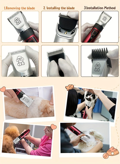 Pet Hair Clipper Cordless Adjustable Comb - Silent Low Noise Rechargeable Electric Dog Cat Grooming Scissors Set, Multiple Style Options, USB Charging Wireless Pet Trimmer for Dogs Cats