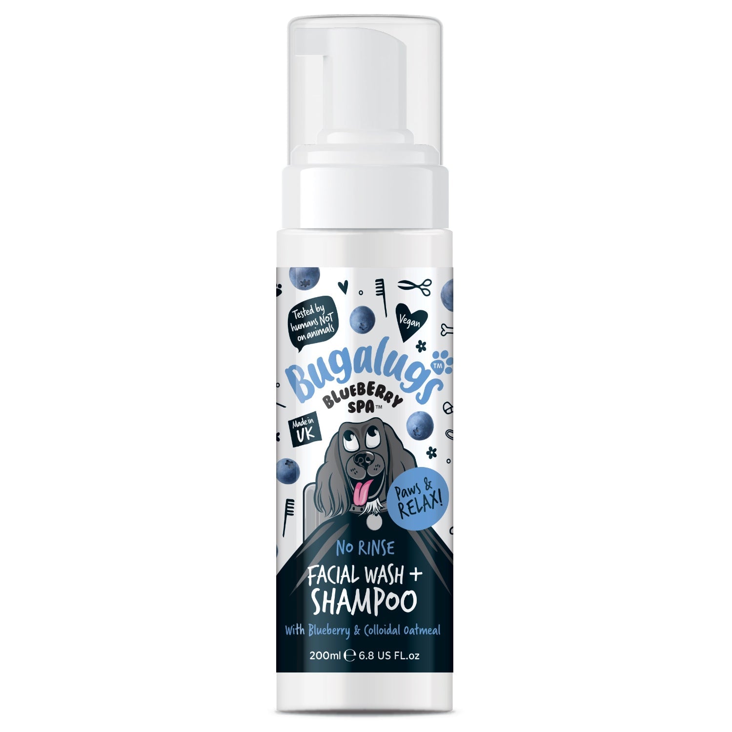 No-Rinse Dog Facial Wash and Shampoo with Blueberry and Colloidal Oatmeal for Waterless Coat Refreshing source image 1