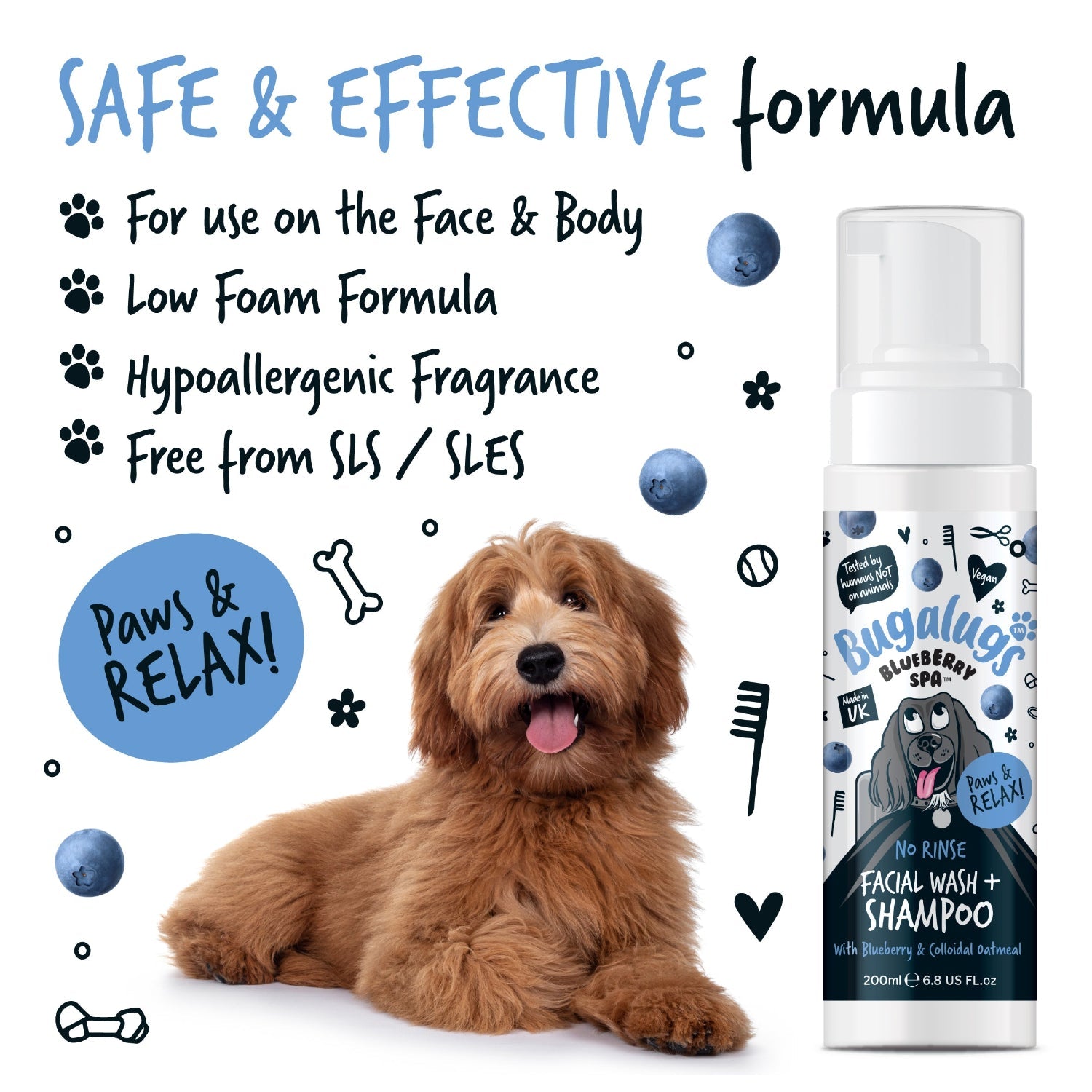 No-Rinse Dog Facial Wash and Shampoo with Blueberry and Colloidal Oatmeal for Waterless Coat Refreshing source image 3