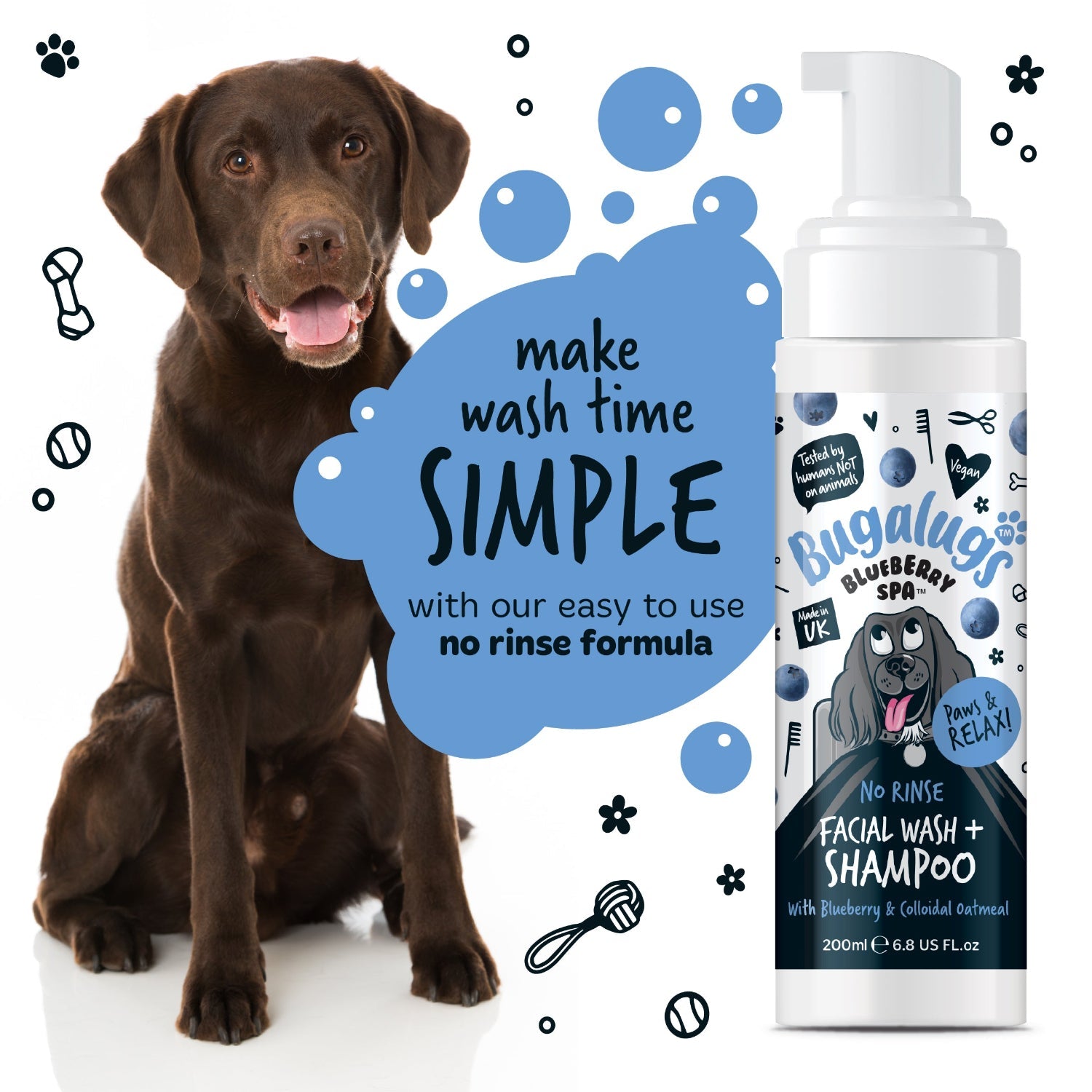 No-Rinse Dog Facial Wash and Shampoo with Blueberry and Colloidal Oatmeal for Waterless Coat Refreshing source image 4