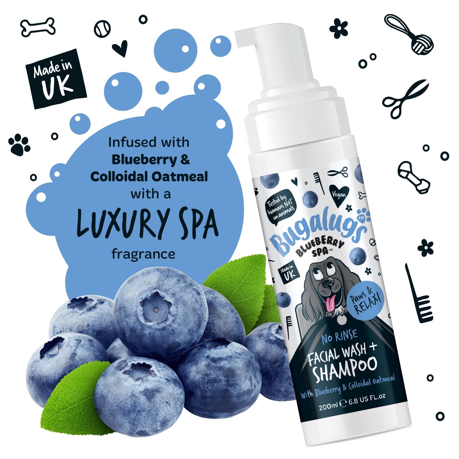 No-Rinse Dog Facial Wash and Shampoo with Blueberry and Colloidal Oatmeal for Waterless Coat Refreshing source image 7