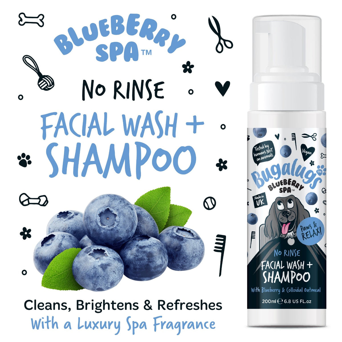 No-Rinse Dog Facial Wash and Shampoo with Blueberry and Colloidal Oatmeal for Waterless Coat Refreshing source image 11