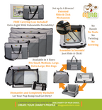 Lightweight, foldable dog crate with a patented slide-and-click setup, no tools required. Includes a free carrying case, available in four sizes, and fully washable for easy cleaning.