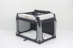 Foldable Soft-Sided Travel Dog Crate with Shades and Seatbelt Loops