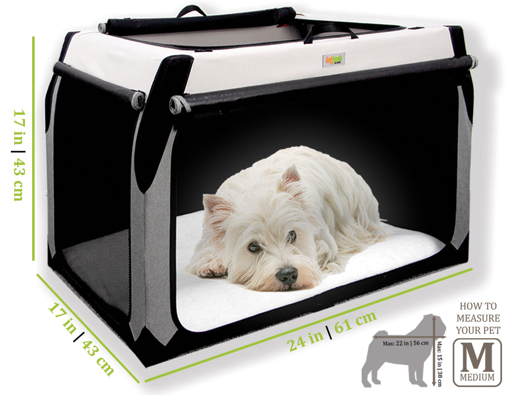 Foldable Soft-Sided Travel Dog Crate with Shades and Seatbelt Loops