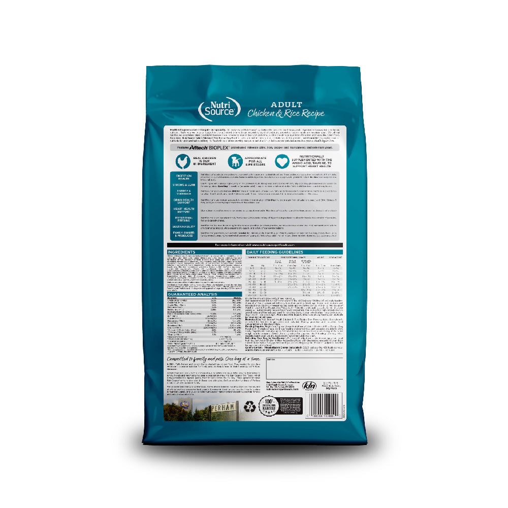NutriSource Adult Chicken & Rice Recipe - back of bag