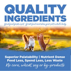 Two cats playing in a field with promotional text about quality ingredients.