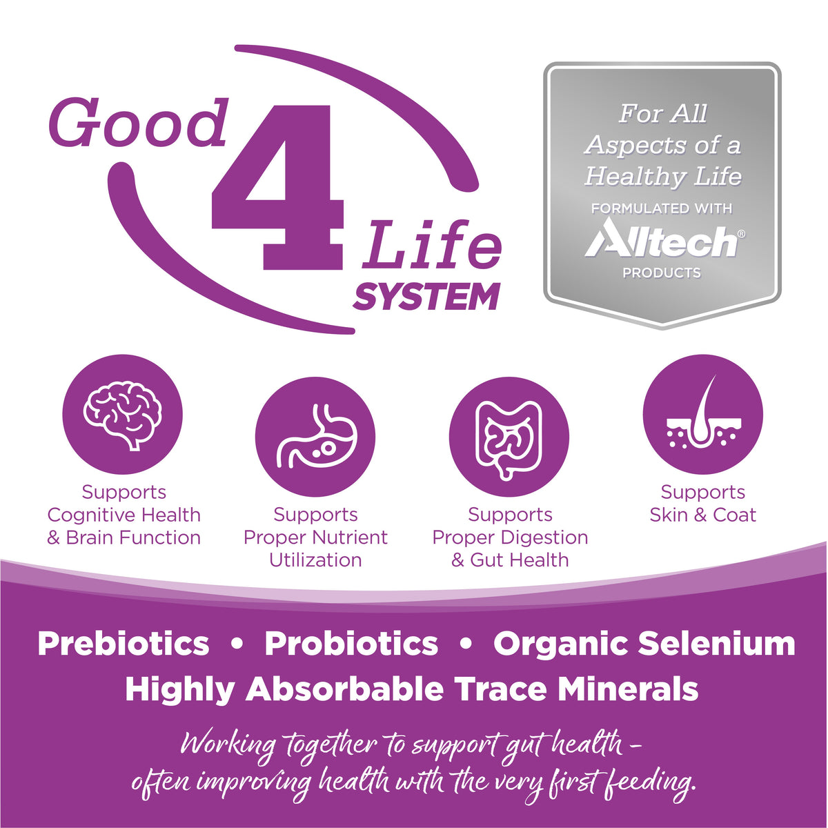 Good 4 Life: Our proprietary Good 4 Life system includes 4 key ingredients that work together to support gut health and the well-being of your pet.