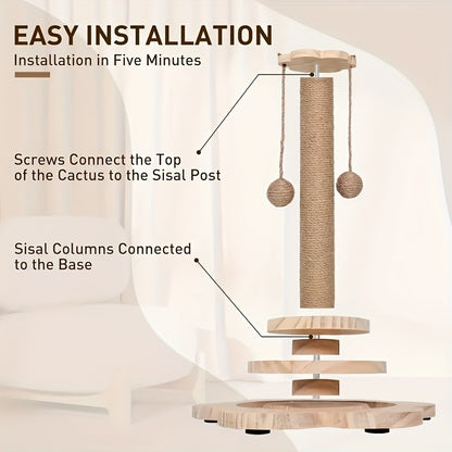 Cat Scratching Post Sisal Vertical Scratcher – Solid Wood Base, Wear-Resistant Rope, Multiple Styles: Standard, Mushroom & Dolphin Shapes, Sizes S/M/L, Cat Climbing Frame with Teaser Wand