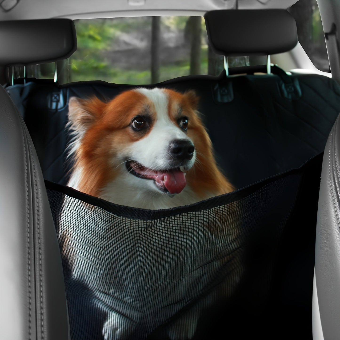 Dog Car Seat Cover for Back Seat - Waterproof Oxford & TPU Pet Seat Protector with Anti-Slip Base, Side Flaps, Seat Belt Openings & Mesh Window, Machine Washable Dog Car Cover for SUVs & Vehicles