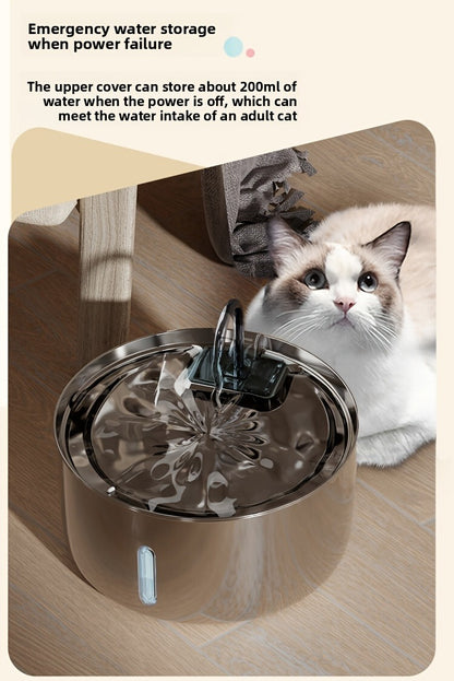 Large Stainless Steel Pet Water Fountain 236oz / 7L - Automatic Cat & Dog Water Dispenser, Multi-Stage Filtration, Visible Water Level Window, USB Powered, Replacement Filters Included, FT007