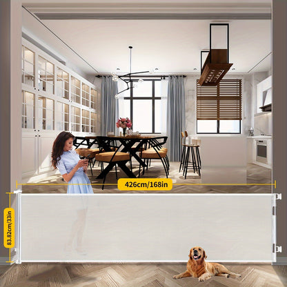Retractable Baby Gate & Mesh Dog Gate - Extends 55" to 197" Wide, Child Safety Gate for Doorways Stairs Hallways, Indoor & Outdoor Use, Black / White / Gray, 6 Size Options