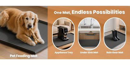 Waterproof Pet Feeding Mat 36"x24" Non-Slip Dog Bowl Mat with Raised Edges & Diversion Grooves - Large Food and Water Mat for Dogs & Cats, Easy-Clean Floor Protector, Grey