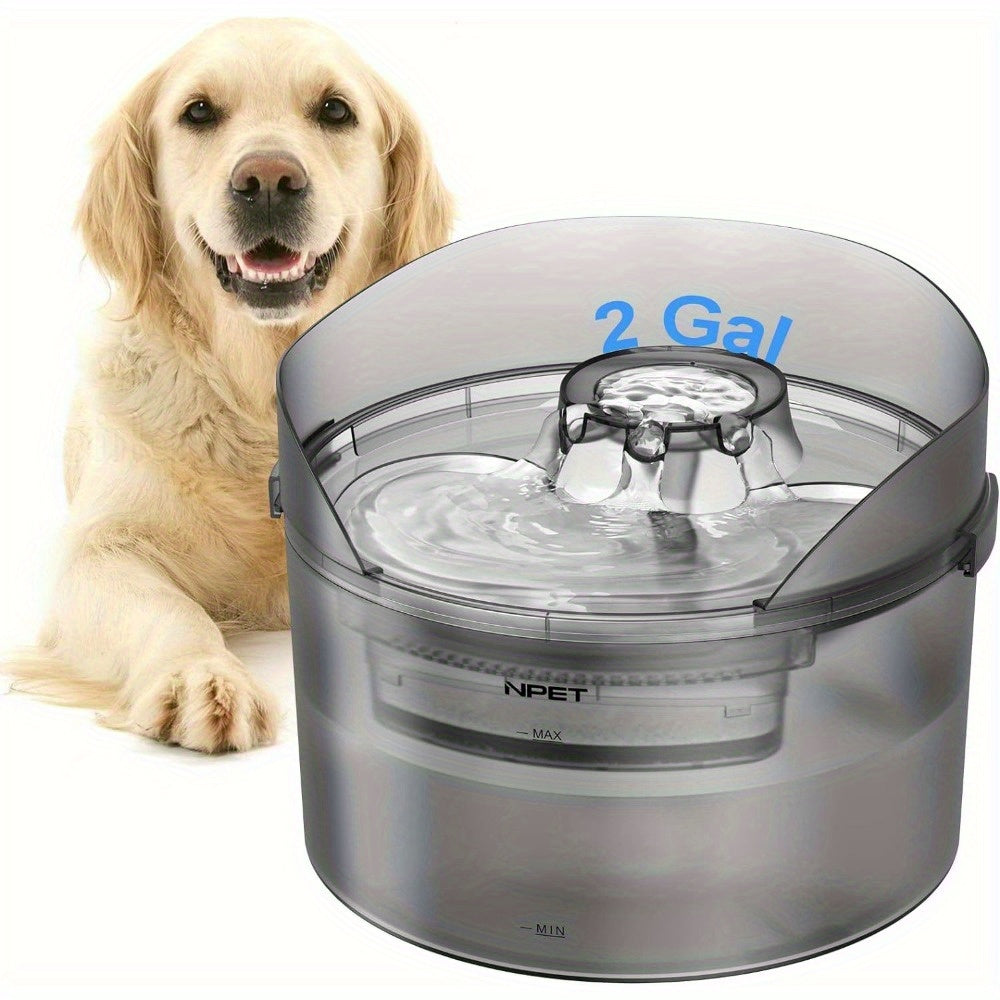 Dog Water Fountain Bowl Dispenser - 1.3Gal/5L & 2Gal/8L Large Capacity, Automatic Flowing Design, Splatter Guard, Replacement Filters Included, Low Voltage, Suitable for Dogs & Multiple Pets, NPET