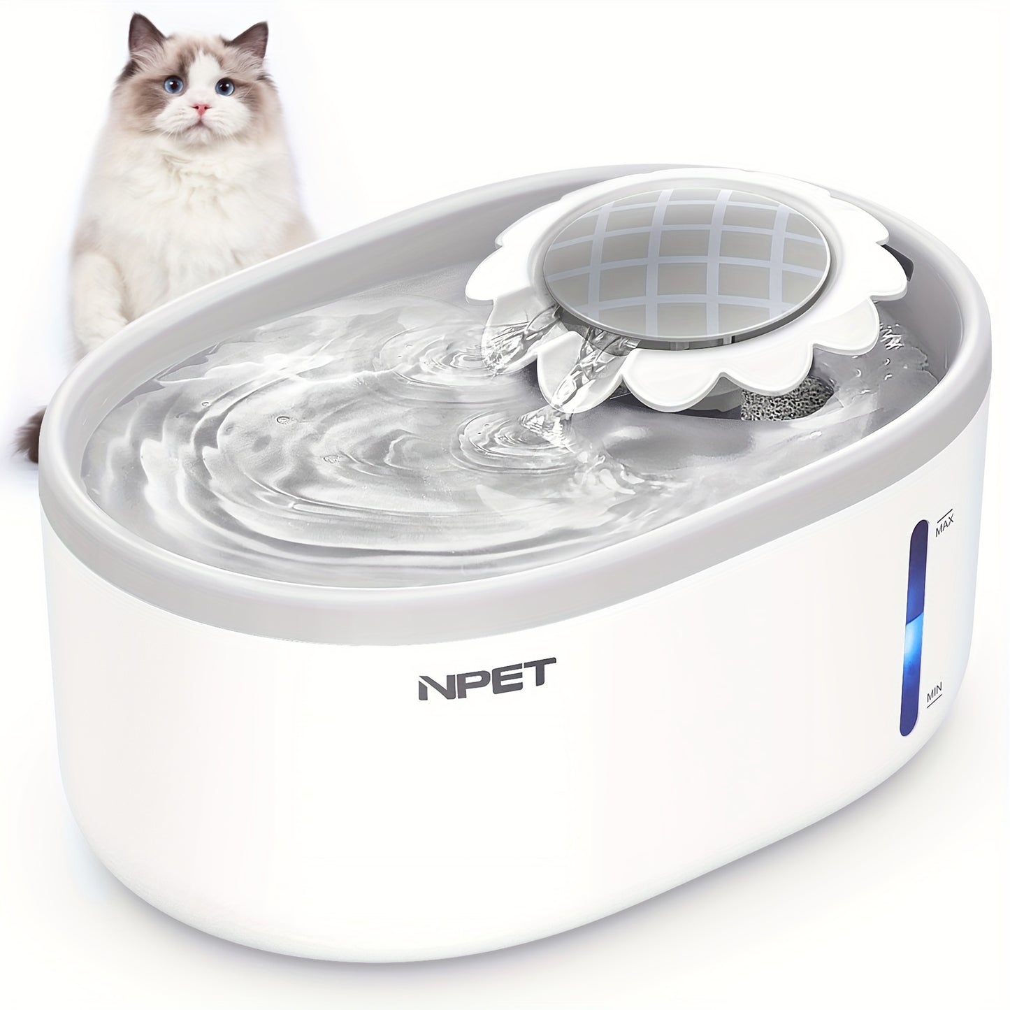 Automatic Pet Water Fountain 2L / 67oz - Ultra-Quiet Pump, Visible Water Level Window, Cat & Dog Water Dispenser, Safe BPA-Free Design, Filter Included, No Battery Required, PETNC010GW
