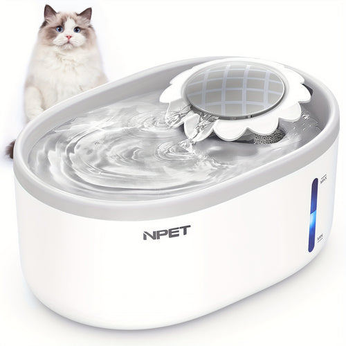 Automatic Pet Water Fountain 2L / 67oz - Ultra-Quiet Pump, Visible Water Level Window, Cat & Dog Water Dispenser, Safe BPA-Free Design, Filter Included, No Battery Required, PETNC010GW