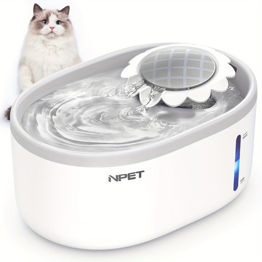 Automatic Pet Water Fountain 2L / 67oz - Ultra-Quiet Pump, Visible Water Level Window, Cat & Dog Water Dispenser, Safe BPA-Free Design, Filter Included, No Battery Required, PETNC010GW