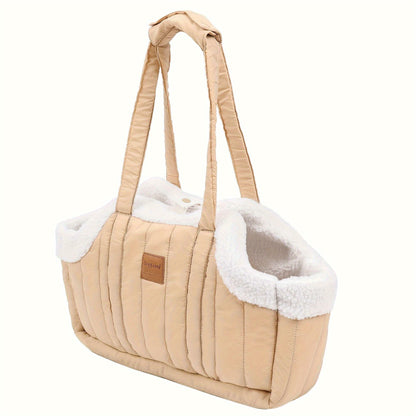 Pet Carrier Handbag Winter Warm Soft-Sided Small Dog Cat Carrier Bag with Snap Closure, Cozy Outdoor Tote Bag for Cold Weather, Portable Pet Purse for Small Pets - Dark Blue Grey Green Beige Black Pink