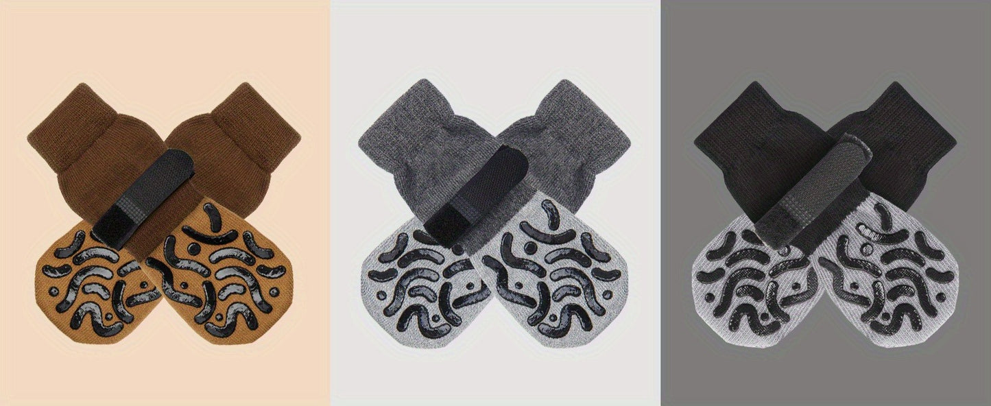 Non-Slip Dog Socks Double-Sided Grip Paw Protector with Adjustable Straps – Anti-Lick Dog Booties for Hardwood Floors, Senior Dogs & Injury Recovery, Sizes XS to L, Set of 4