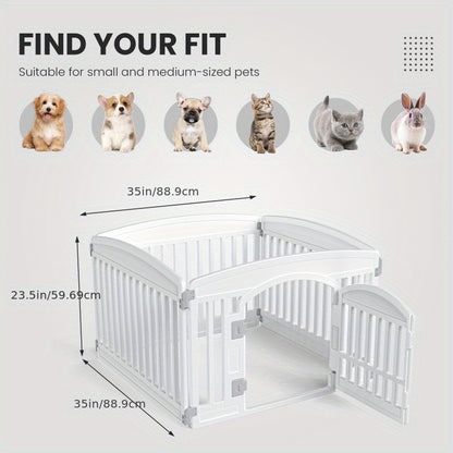 Dog Pen 4 Panel with Non-Slip Bottom & Safety Locking Door - Portable Expandable Indoor Outdoor Pet Pen for Medium Dogs & Puppies, Lightweight Durable Puppy Enclosure in Black & White