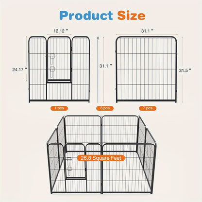 Pet Playpen Exercise Pen for Dogs 8 or 16 Panel Modular Indoor Outdoor Dog Fence - 24 32 40 Inch Height Options for Small Medium Large Dogs & Puppies Sturdy Portable Enclosure