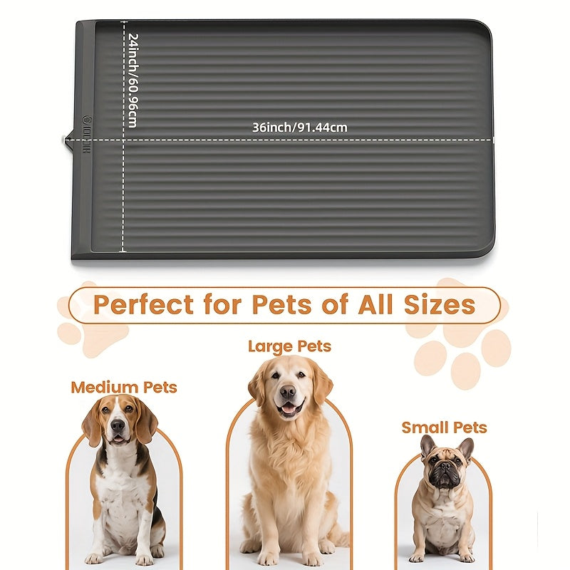 Waterproof Pet Feeding Mat 36"x24" Non-Slip Dog Bowl Mat with Raised Edges & Diversion Grooves - Large Food and Water Mat for Dogs & Cats, Easy-Clean Floor Protector, Grey