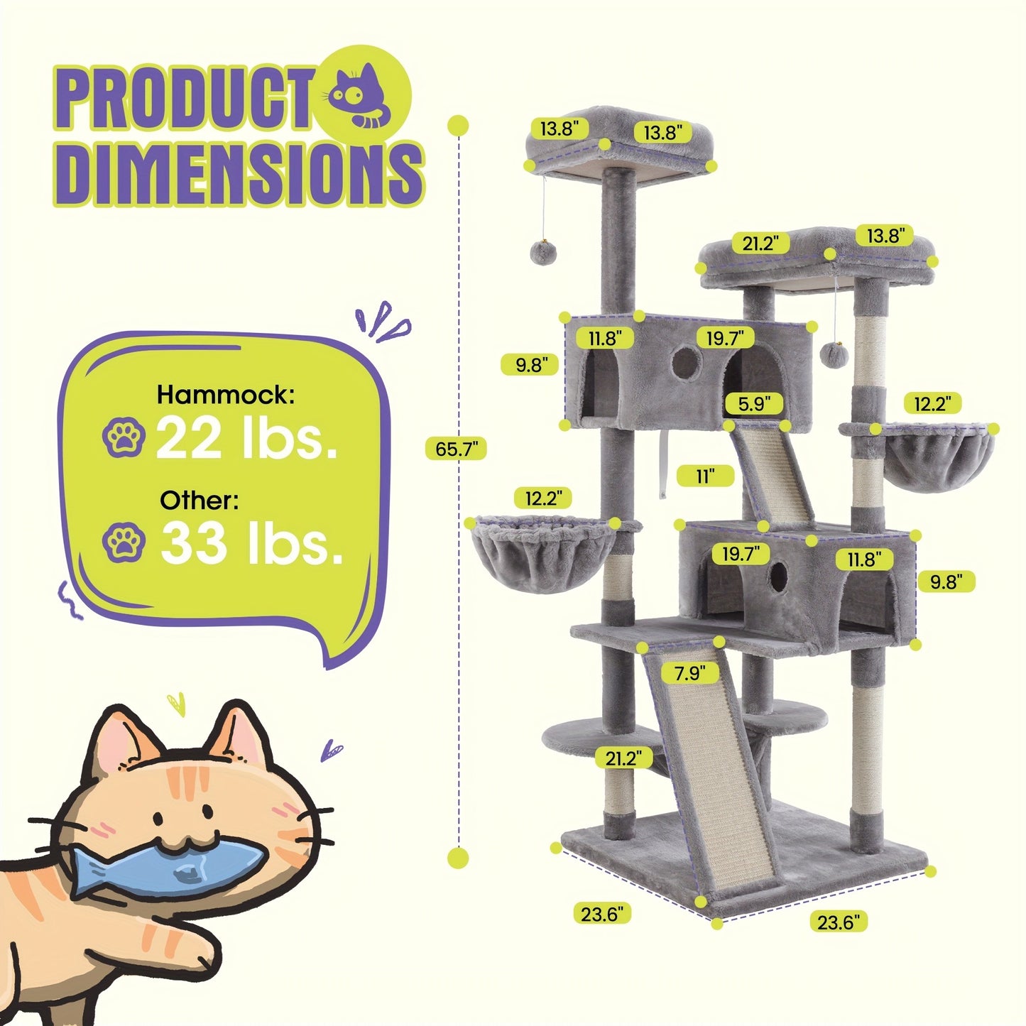 Cat Tree Tower Multi-Level for Indoor Cats - Cat Furniture with Sisal Scratching Posts, Plush Perches, Hammock, Basket & Corner Condo Cave, Hanging Toys & Climbing Ramp, Multiple Sizes & Colors