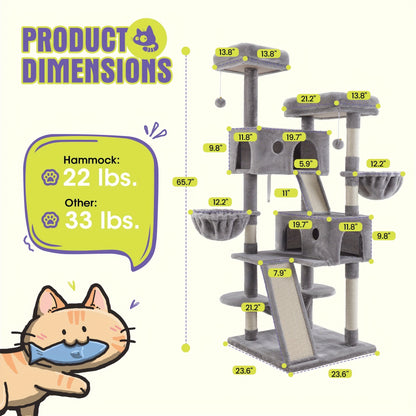 Cat Tree Tower Multi-Level for Indoor Cats - Cat Furniture with Sisal Scratching Posts, Plush Perches, Hammock, Basket & Corner Condo Cave, Hanging Toys & Climbing Ramp, Multiple Sizes & Colors