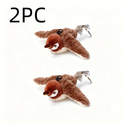 Flying Sparrow Cat Toy with Flapping Wings & Chirping Sound - USB Rechargeable Plush Bird Cat Toy, Touch-Start Interactive Feather Toy for Indoor Cats, Realistic Bird Motion & Calls
