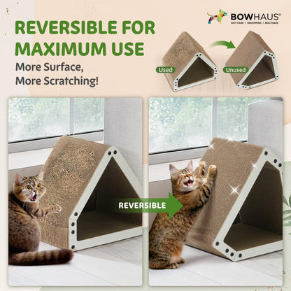 House Cat Scratcher Lounger Reversible Large Scratching Pad & Board for Indoor Cats - 5-Layer High-Density Cardboard 16x14x12 Inch Scratch Bed for All Sizes by CAPHAUS Brown White