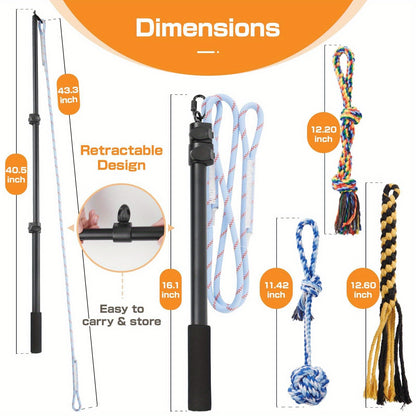 Dog Flirt Pole Telescopic - Extendable Flirt Stick with 3 Detachable Toys & Nylon Rope, Aluminum Alloy Dog Chase Toy for Small Medium Large Dogs, Agility Training Exercise & Interactive Play Tool