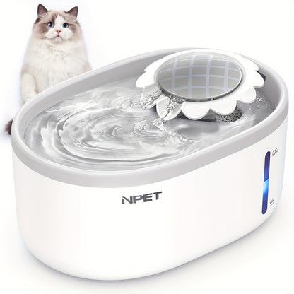 Automatic Pet Water Fountain 2L / 67oz - Ultra-Quiet Pump, Visible Water Level Window, Cat & Dog Water Dispenser, Safe BPA-Free Design, Filter Included, No Battery Required, PETNC010GW