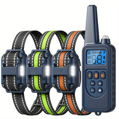 Dog Training Collar with Remote – LED Light, Beep, Vibration & Safe Shock Modes | Waterproof E-Collar for 1, 2 or 3 Dogs | Adjustable Range Remote Dog Trainer (Black & Blue)