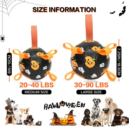 Halloween Dog Ball Toy with Pump - Football Shaped Chew Ball for Dogs, Pumpkin Ghost Design, Durable Rubber Fetch Toy for Small Medium Large Dogs, Festive Pet Gift with Strap, No Battery Required