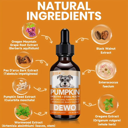 Pet Gut Wellness Drops with Black Walnut & Pumpkin Seed - Digestive Supplement for Dogs & Cats, Flora Balance, Intestinal Cleanliness & Overall Vitality, Natural Formula, 2 fl oz