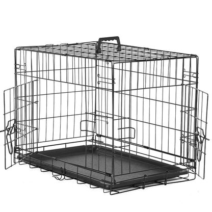 Folding Wire Dog Crate with Divider - Single & Double Door Options, Leak-Proof Plastic Tray, Indoor Outdoor Travel Kennel for Small Medium Large Dogs, 24" / 30" / 36" Sizes