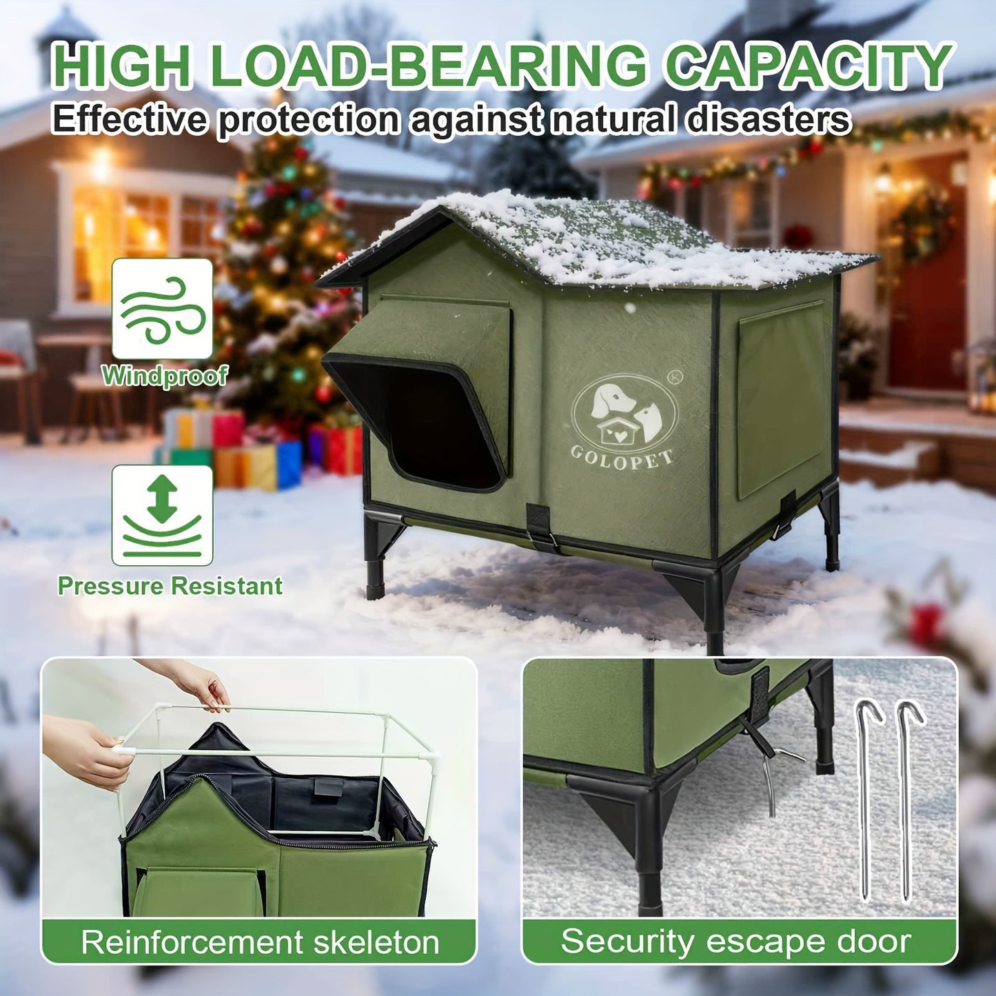 Elevated Cat House & Dog Bed with Detachable Heating Pad - Raised Outdoor Indoor Pet Bed for Cats Small Dogs, Durable Weatherproof Pet House with Removable Warm Pad, Multiple Sizes Available