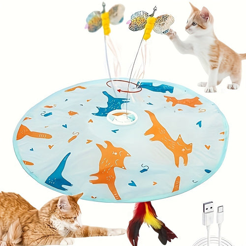 Interactive Cat Toy Electric Motion Activated 2-in-1 Rotating Butterfly & Feather Wand - USB Rechargeable 1200mAh Auto Shut-Off 3 Speed Modes Indoor Cat Exercise Toy by Valonii