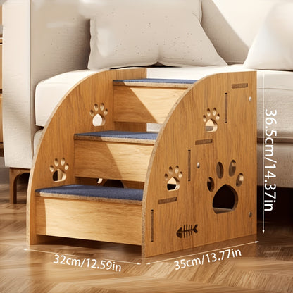 Dog Stairs for Bed & Couch Non-Slip – 3 to 5 Step Pet Steps with Safety Rails, Ramp Design for Small Medium Dogs, Cats & Senior Pets, Wooden & Foam Options Available