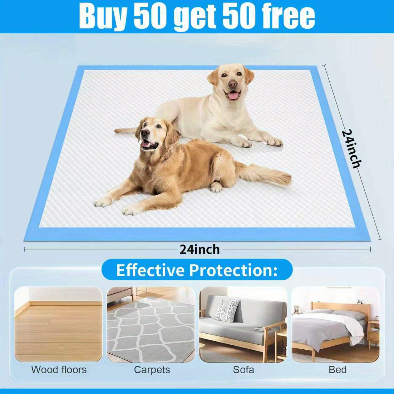 (Quick Arrival) Buy 50 Get 50 Free Thickened High Quality Super Absorbent Dog Pee Pad, XL/ XXL Suitable for Medium And Large Dogs, Easy to Clean, Is a Must-Have for Camping Dogs, Adult Bed Care Pads