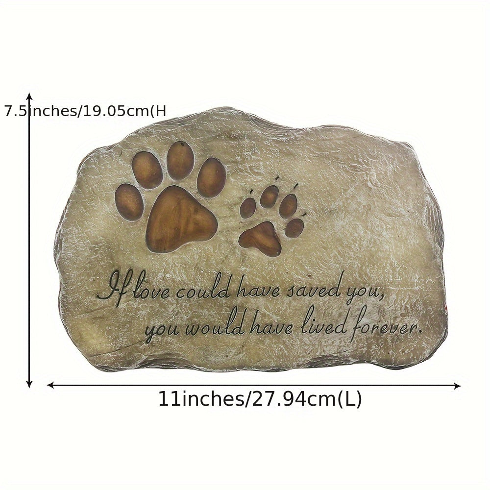 Pet Memorial Stone Hand-Painted Paw Print Garden Grave Marker for Dogs & Cats, Sympathy Loss Gift Indoor Outdoor Pet Remembrance Stone, Heartfelt Dog Cat Memorial Gift, Brown