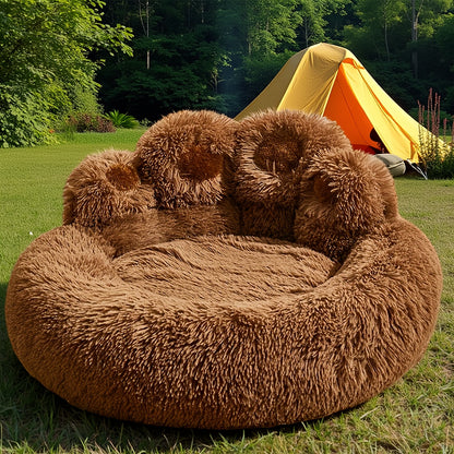 Plush Dog Bed Bear Paw Design – Thickened Soft Warm Pet Cushion Bed for Dogs & Cats, Non-Slip Bottom, Extra Large Cat Bed, 4 Sizes ML/L/XL/2XL – Pink, Grey, Coffee