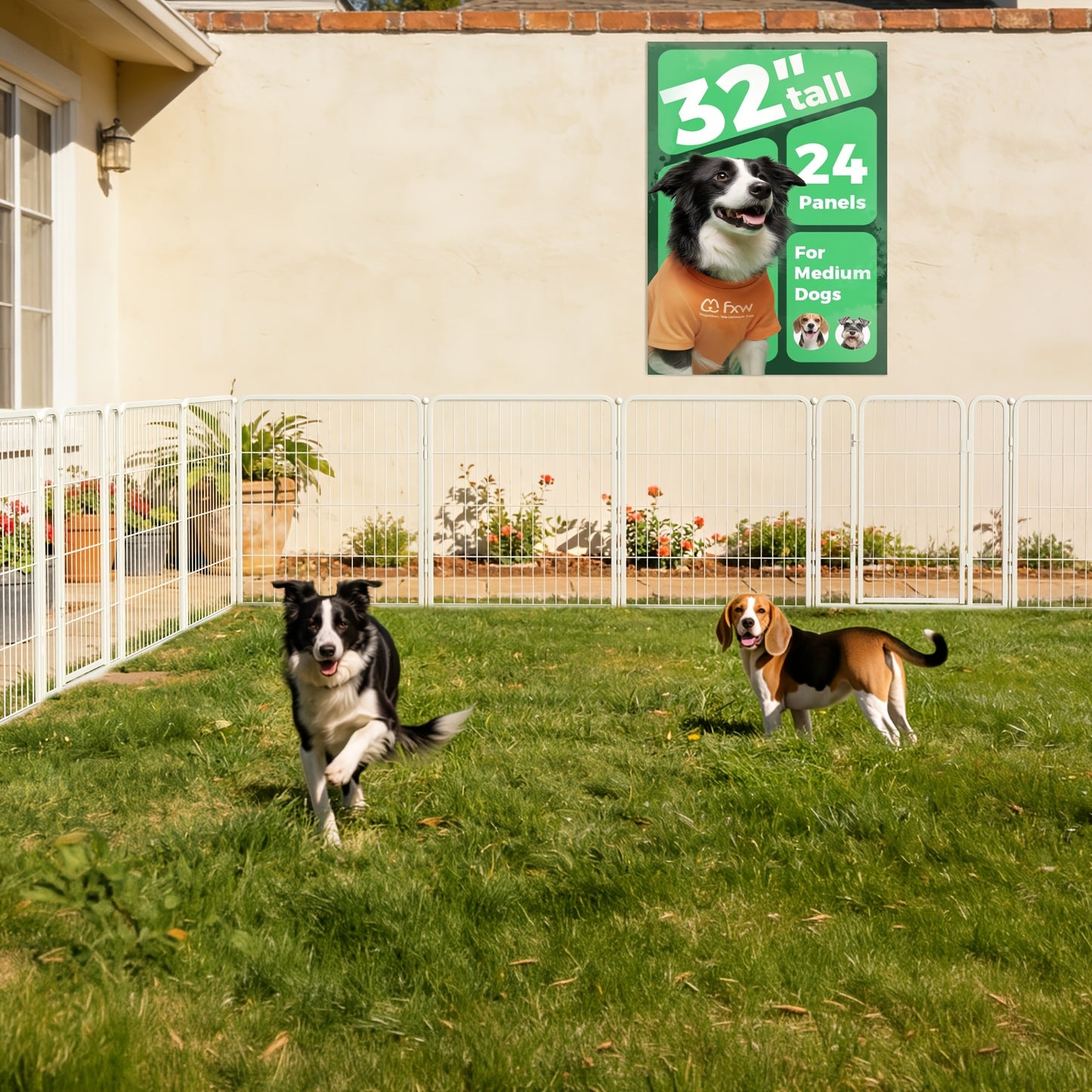 Dog Playpen with Gate – Heavy Duty Metal Pet Exercise Pen for Large Medium Small Dogs, 8/16/24/32/48 Panels, 24/32/40/45/50 Inch Height, Portable Indoor Outdoor Dog Fence for Yard Garden RV Camping